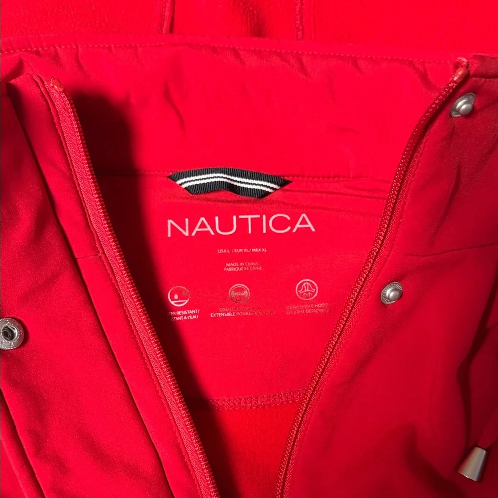Nautica Red Hooded Jacket with Snap & Zip Closure - Picture 2 of 7